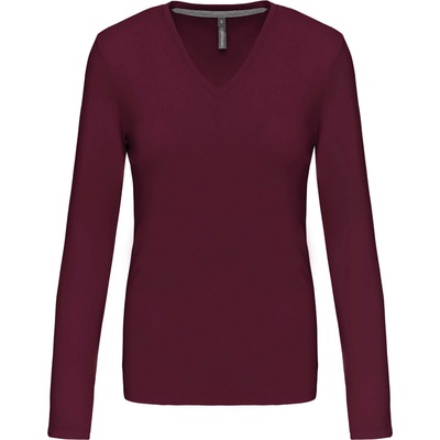 Kariban v-neck k382 / Дамска тениска с дълъг ръкав - цвят бордо l (20k38205403)