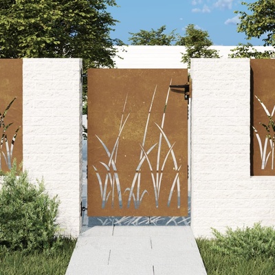 Zahradní branka 85 x 150 cm z cortenové oceli, design s trávou 217480
