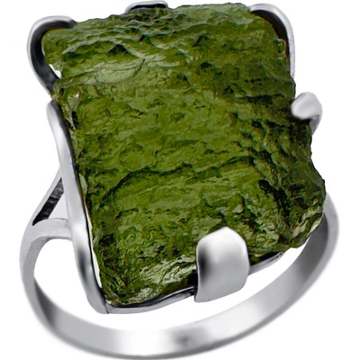 Vltavín Moldavite Stříbrný prsten s vltavínem P35 0052