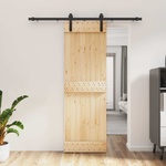 vidaXL Преплъзваща се врата 70 x 210 cm Естествено и черно (3444896)