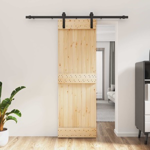 vidaXL Преплъзваща се врата 70 x 210 cm Естествено и черно (3444896)