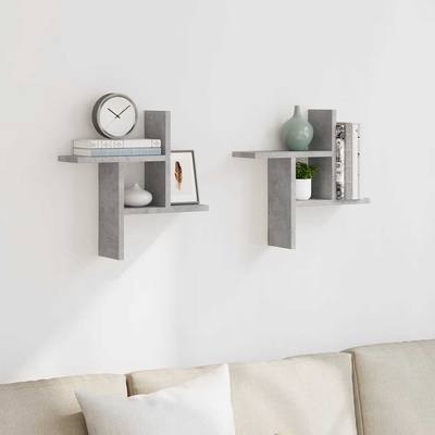 vidaXL Стенни рафтове, 2 бр, бетонно сиви, 38x12x38см, инженерно дърво (853248)
