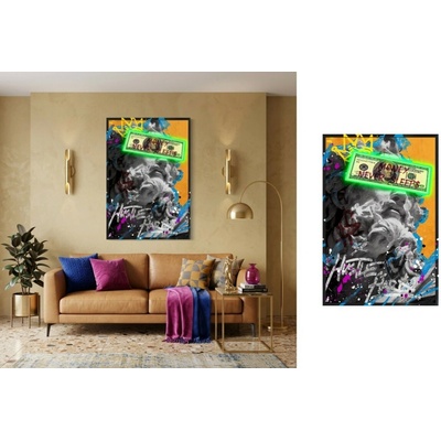 Moderný LED obraz Hustle Hard s pop art graffiti písmom - 83 × 123 cm