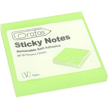 Grafos Самозалепващи, Лепящи Листчета 75x75 мм, 80 Листа, Неон зелен