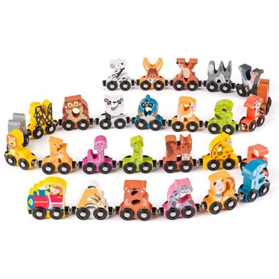 Woodyland Дървен влак с азбука - Животни с aj, 27 части