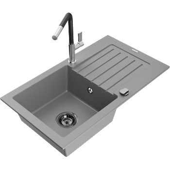 Mexen Pablo гранитна мивка с 1 отделение с отцедник и кухненски смесител Flora, сив - 6510-71-670401-07-B (6510-71-670401-07-B)