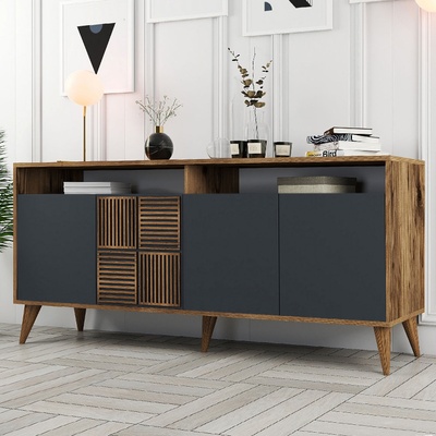TopMebel Меламинов бюфет Milan в цвят орех - антрацитен 180x35x78, 6см