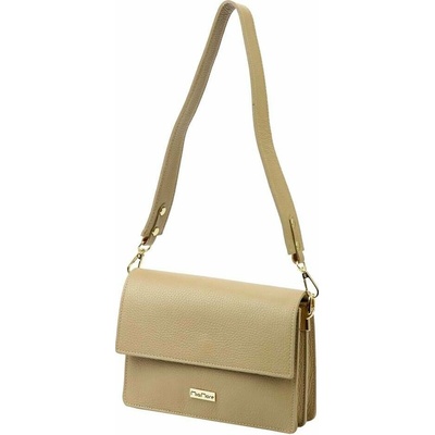 MiaMore Kožená kabelka 01-054 DOLLARO Dark Beige Postbag Zlaté kovanie
