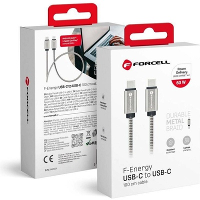 Forcell C237 Type C na Type C Qc4.0 3A/20V Pd 60W 1m stříbrný