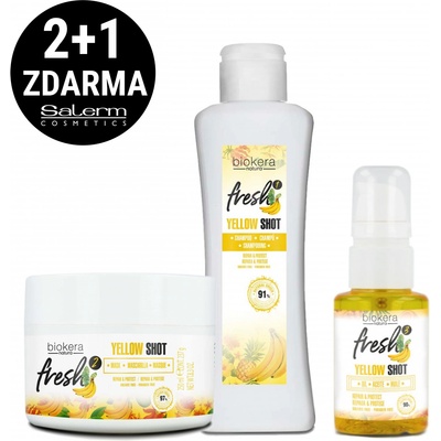 Salerm Biokera Yellow Shot pro poškozené vlasy šampón 300 ml + maska 250 ml + olej 75 ml dárková sada