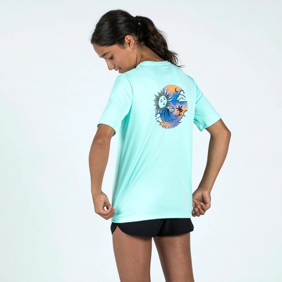 Olaian detské tričko 100 Sunset Vibes proti UV žiareniu s krátkym rukávom tyrkysové