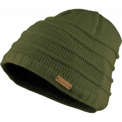 Bontis dětská čepice s vypleteným pruhovaným vzorem olivová