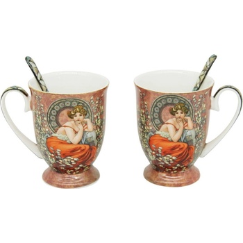 HOME ELEMENTS Sada dvoch porcelánových hrnčekov s lyžičkami Mucha tmavý 280 ml