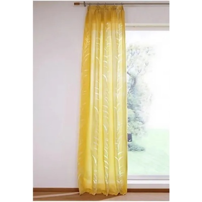 Дрейпари БГ Прозрачно жълто пердес десен на листа, размер 245x140см. (височина x ширина) подходящо за поставяне на тръбен корниз или релса, код-004592