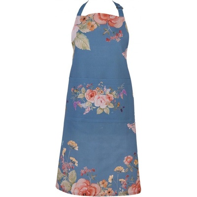 Clayre & Eef Modrá bavlněná zástěra s květy Flower & Fiesta