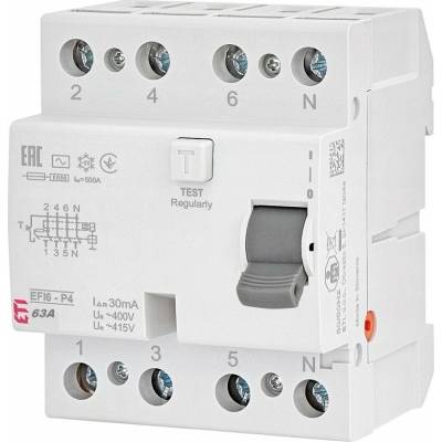 Eti-Polam 4P 63A 0,03A typ A 6kA EFI6-P4 A 63/0,03 002061663