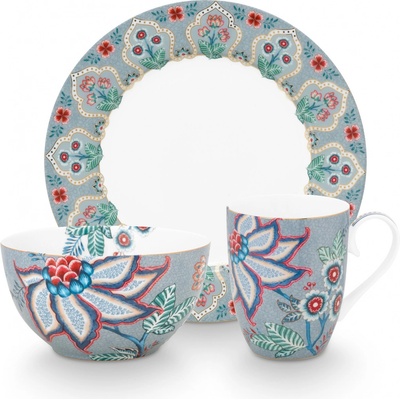 PIP Studio Snídaňová sada Flower Festival světle modrá sada 3 ks