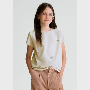 MAYORAL Тениска къс ръкав basic мръсно бял цвят с панделки за момиче Mayoral