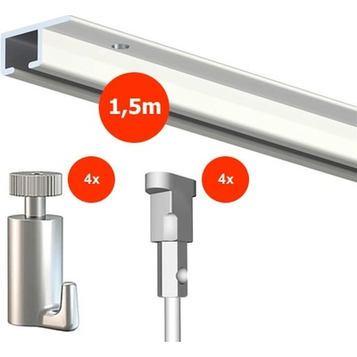 Artiteq Stropní závěsný set na obrázky - Top Rail 1,5m, bílý + 4x perlon včetně háčků