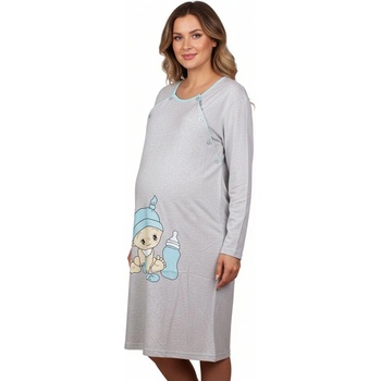 Сива нощница за кърмачки с дълъг ръкав и апликация