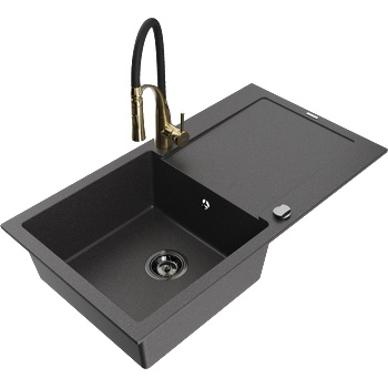 Mexen Leo мивка от гранит с 1 камера с отцедник и кухненски смесител Aster, черно напръскано - 6501-76-73450-57-B (6501-76-73450-57-B)