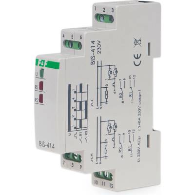 BIS-414/230 - Sekvenčné impulzné relé, 230V, 16A, 2x NO/NC