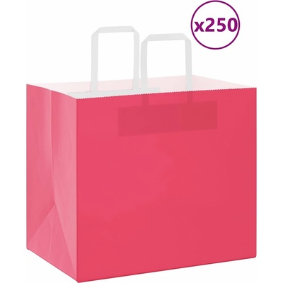vidaXL Papírové sáčky 250 ks s uchy růžové 32x22x28 cm