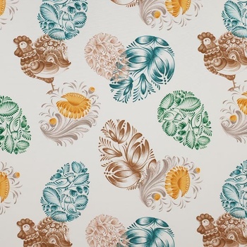 Dekoračná látka, kraslica s kohútom, š.150