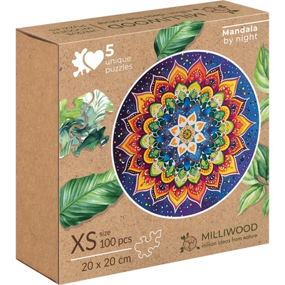 Milliwood Дървен пъзел Milliwood, Peace and Harmony, 100 части - Мандала през нощта (XS-Mandala-5066)