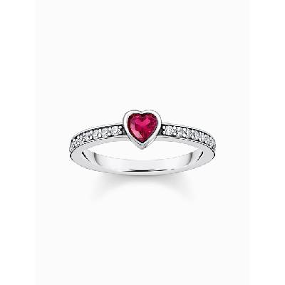 Thomas Sabo TR2448-640-10-56 Silver solitaire ring w. red stone + zirconia