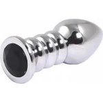 Fantasy by Cottelli Silver large ribbed butt plug with black crystal