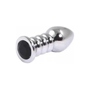 Fantasy by Cottelli Silver large ribbed butt plug with black crystal