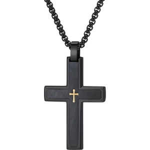 HARAHU Мъжка верижка с кръст vq-38807 - Черна / Златна / 60см kp38807