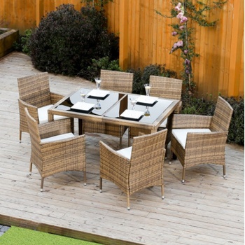 Kondela Záhradný set, jedálenský stôl+6x stolička, ratan, medová/krémová, GARDEN