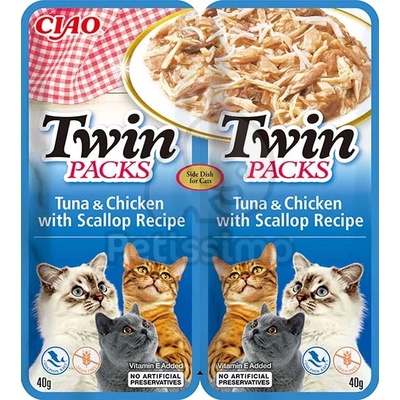INABA Cat Ciao Twin Packs желирана храна за котки - риба тон, пилешко, миди 2 x 40 г