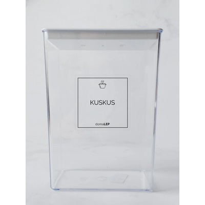 DomaLEP KUSKUS průhledná samolepka na dózu základní písmo 5 x 5 cm