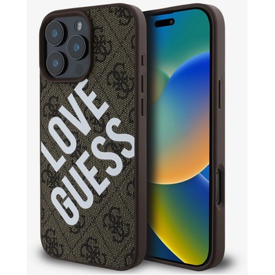 GUESS PU кожа 4G Голямо лого на любовта MagSafe заден капак за iPhone 16 Pro Max кафяв Guess | Lilav | ЖЕНИ | UNI