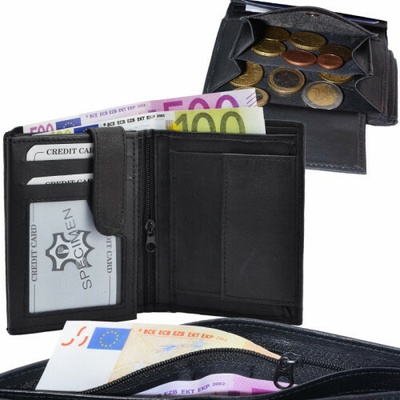 Kombinovaná peněženka z černé kůže Nappa s přihrádkou na bankovky na zip
