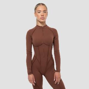 GymBeam Women‘s Cosmo Zip-Up Jumpsuit Brown XS