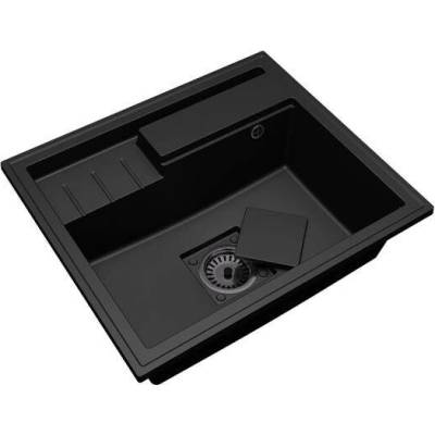 DobreSny Granitový dřez ELITE 6052 ČERNÝ - černý sifon 60 x 52 x 21,5cm