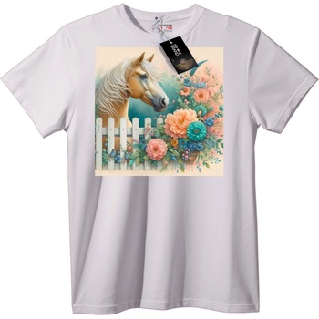 NOONEBRAND Тениска Кон и Цветя Изкуство - 5XL, White