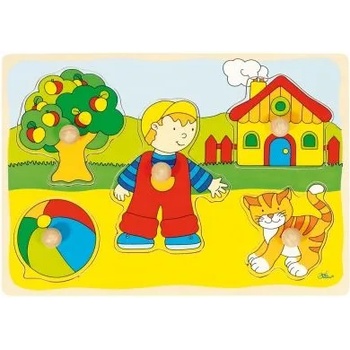 Image 1 of Goki - Дървен пъзел с дръжки - Коте, къща (57858)