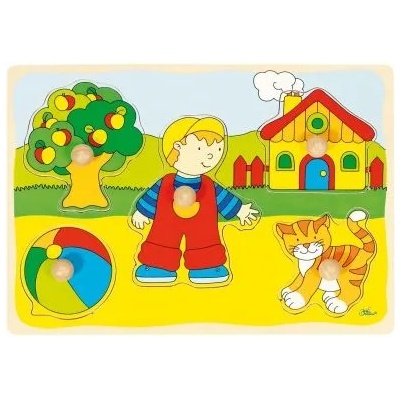 Goki - Дървен пъзел с дръжки - Коте, къща (57858)