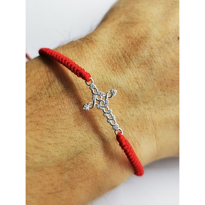 Сребърен кръст с червен конец за мъж (МСГ 5)