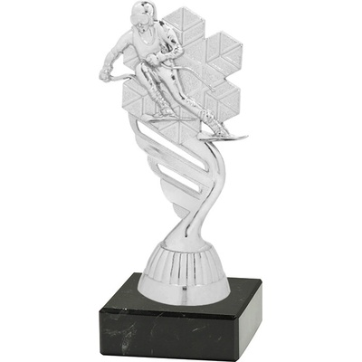 Soška LYŽE SJEZD M/P424 stříbrná černý mramor 15 cm