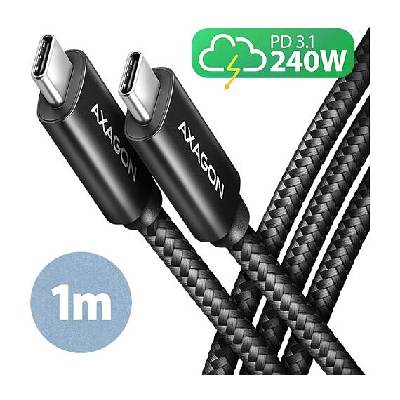 Axagon BUCM2-CM10AB, CHARGE kabel USB-C <-> USB-C, 1m, Hi-Speed USB, PD 240W 5A, ALU, oplet, černý