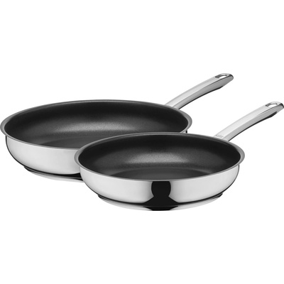 Silit Calabria 2-piece induction pan set, 2 frying pans 24, 28 cm, polished stainless steel, non-stick coating, oven-safe, heat-reducing handle, wide pouring rim, suitable for induction - 2133305491
