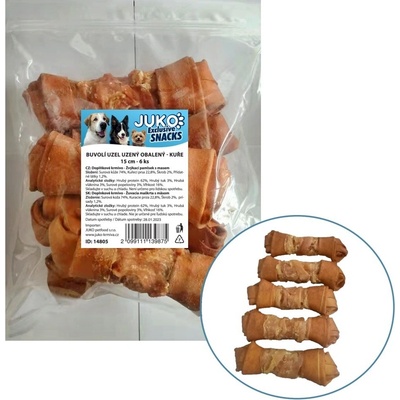 JUKO Snacks Uzel buvolí uzený obalený kuřecím masem 15 cm 6 ks