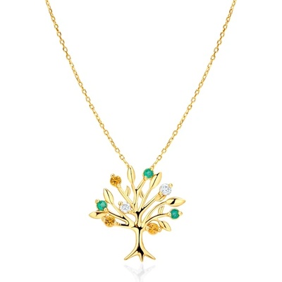 SAVICKI Колие с дърво Savicki: злато, диаманти, жълти сапфири, смарагди