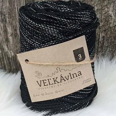 Velká vlna Špagát 3mm Uhlí s lurexem